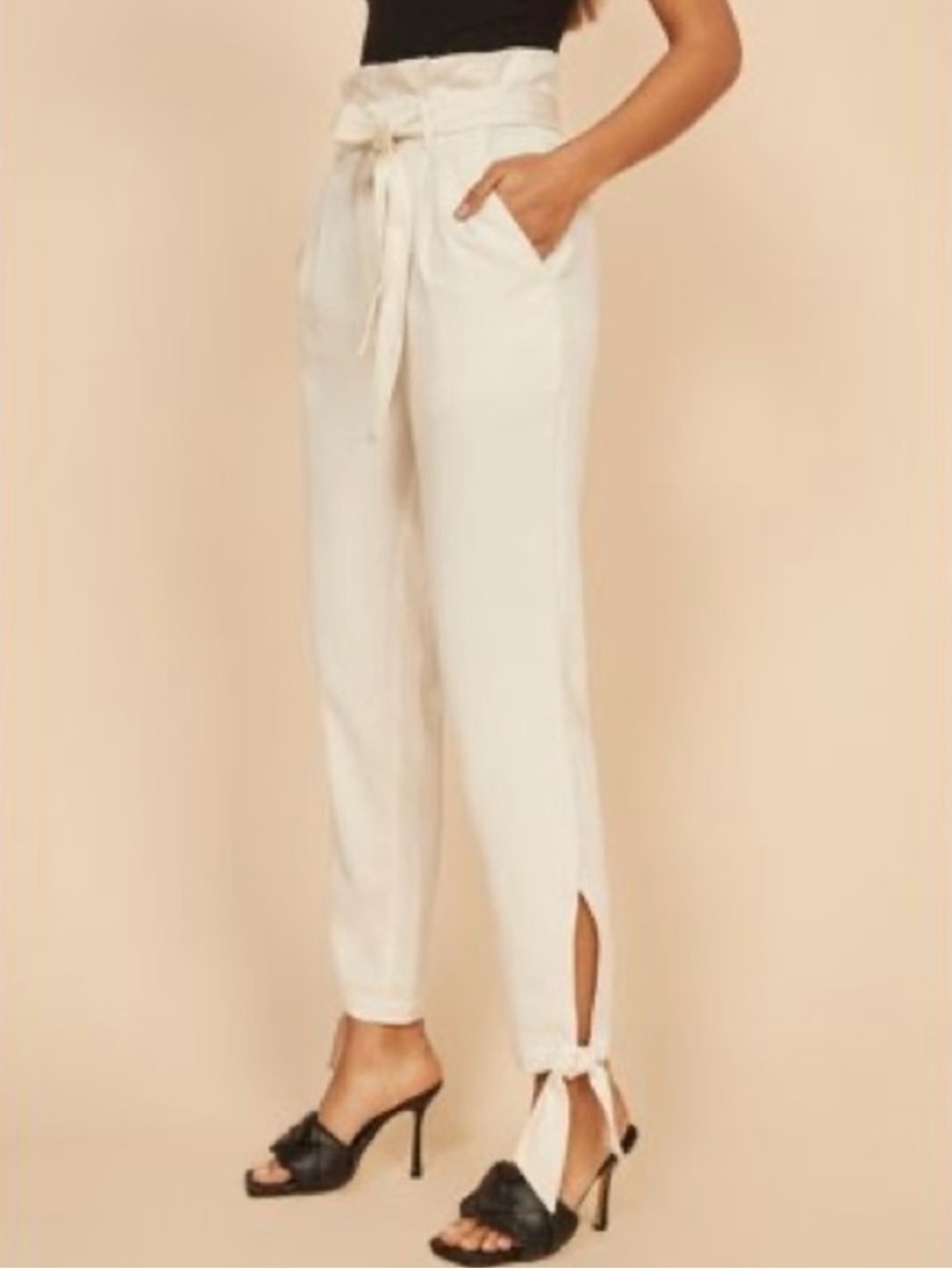 Reformation Avalon Pants Ivory High Waist Size 6 Belted Lyocell Boho Summer